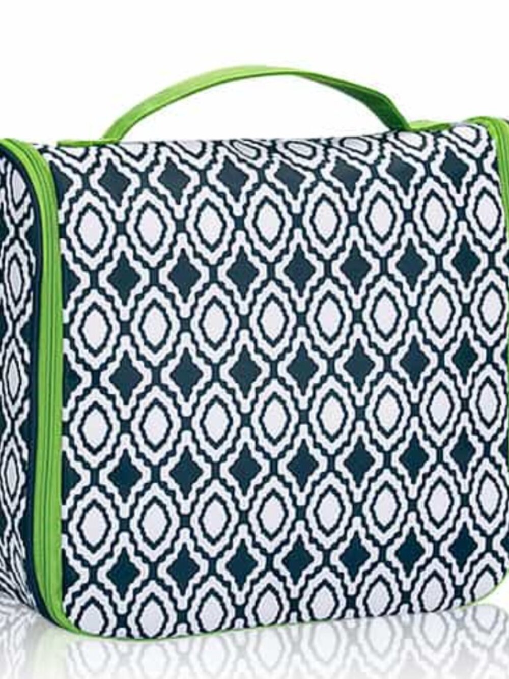 NEW - Thirty-One Hanging Toiletry Bag - Navy Blue & White with green accents
